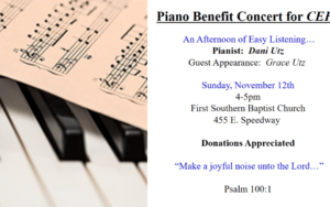 Piano Benefit Concert for Child Evangelism Fellowship on Sunday